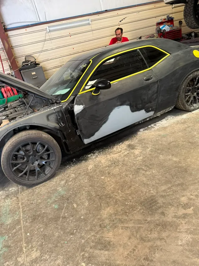 Black coupe — painting progress — Stop N Go auto body & paint, Stone Mountain GA