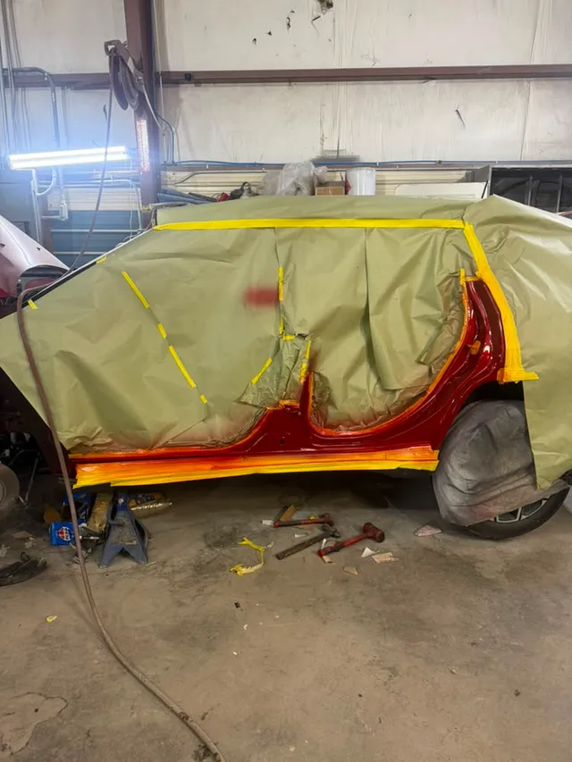 Maroon sedan — painting progress — Stop N Go auto body & paint, Stone Mountain GA