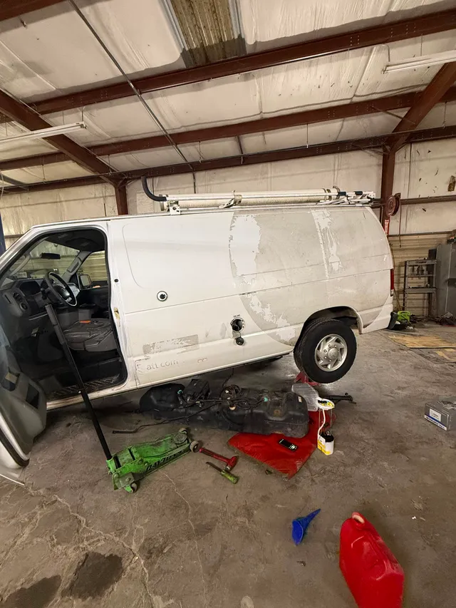 White van — collision before — Stop N Go auto body & paint, Stone Mountain GA