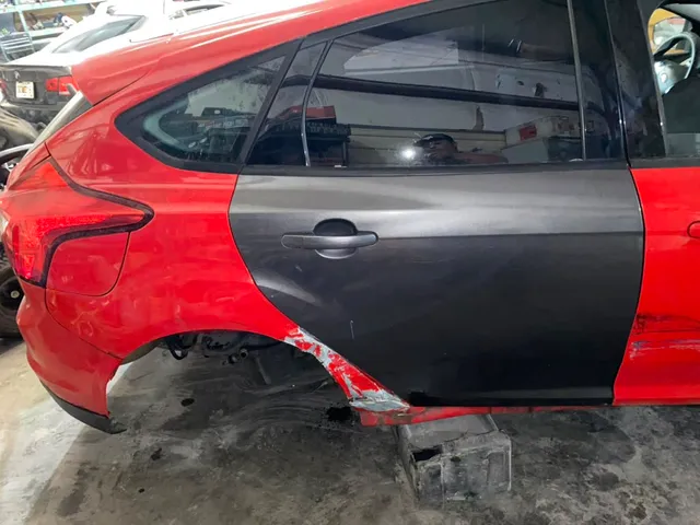 Red coupe — collision before — Stop N Go auto body & paint, Stone Mountain GA
